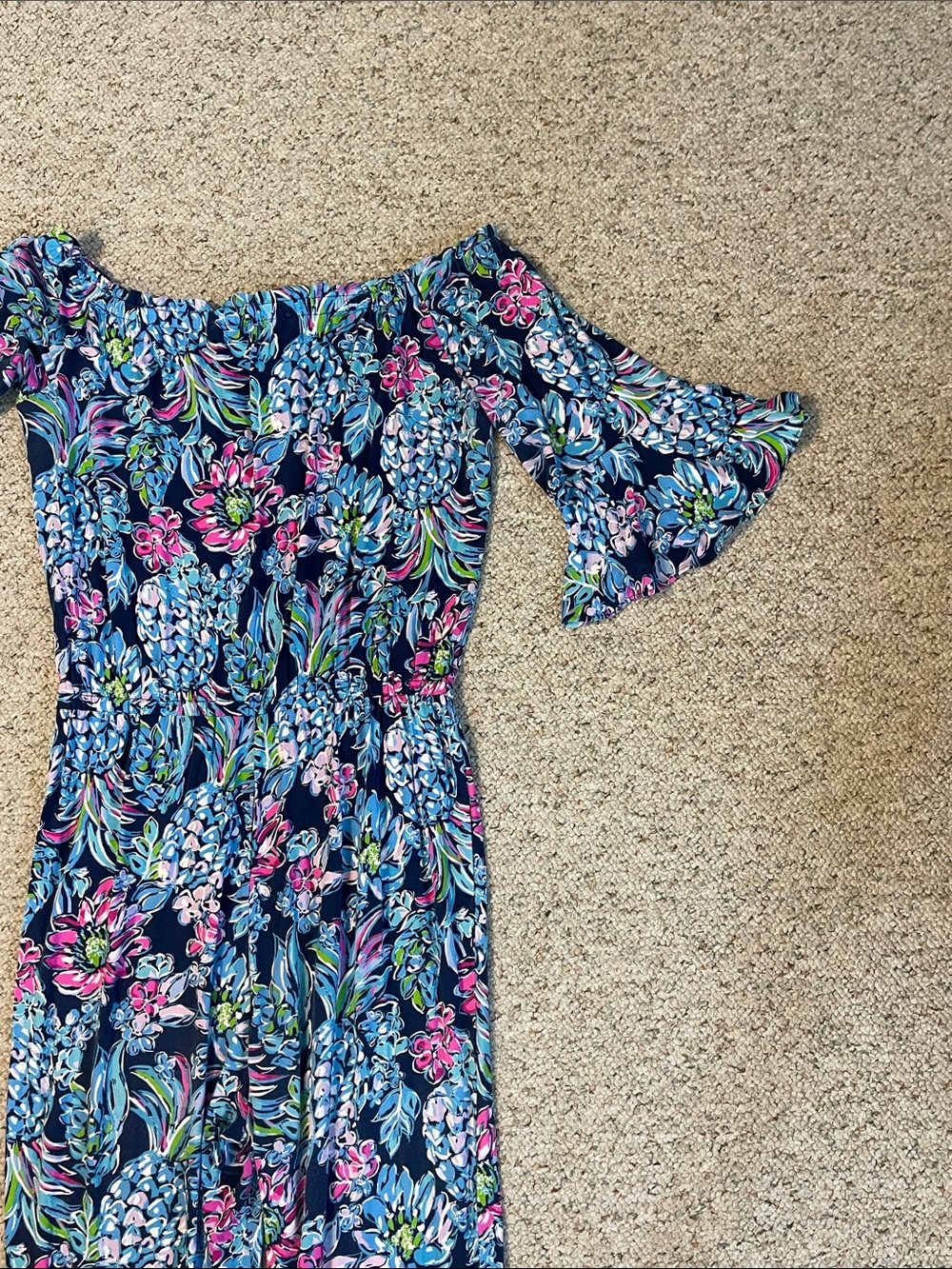 Lilly Pulitzer Navy Floral Off-Shoulder Jumpsuit with Pink & Light Blue Accents - Picture 9 of 10